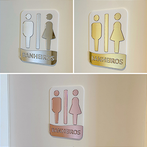 Placa de Identificação ou Sinalização Decorativa Para Banheiros e Sanitários de Acrílico Branco com Varias Cores